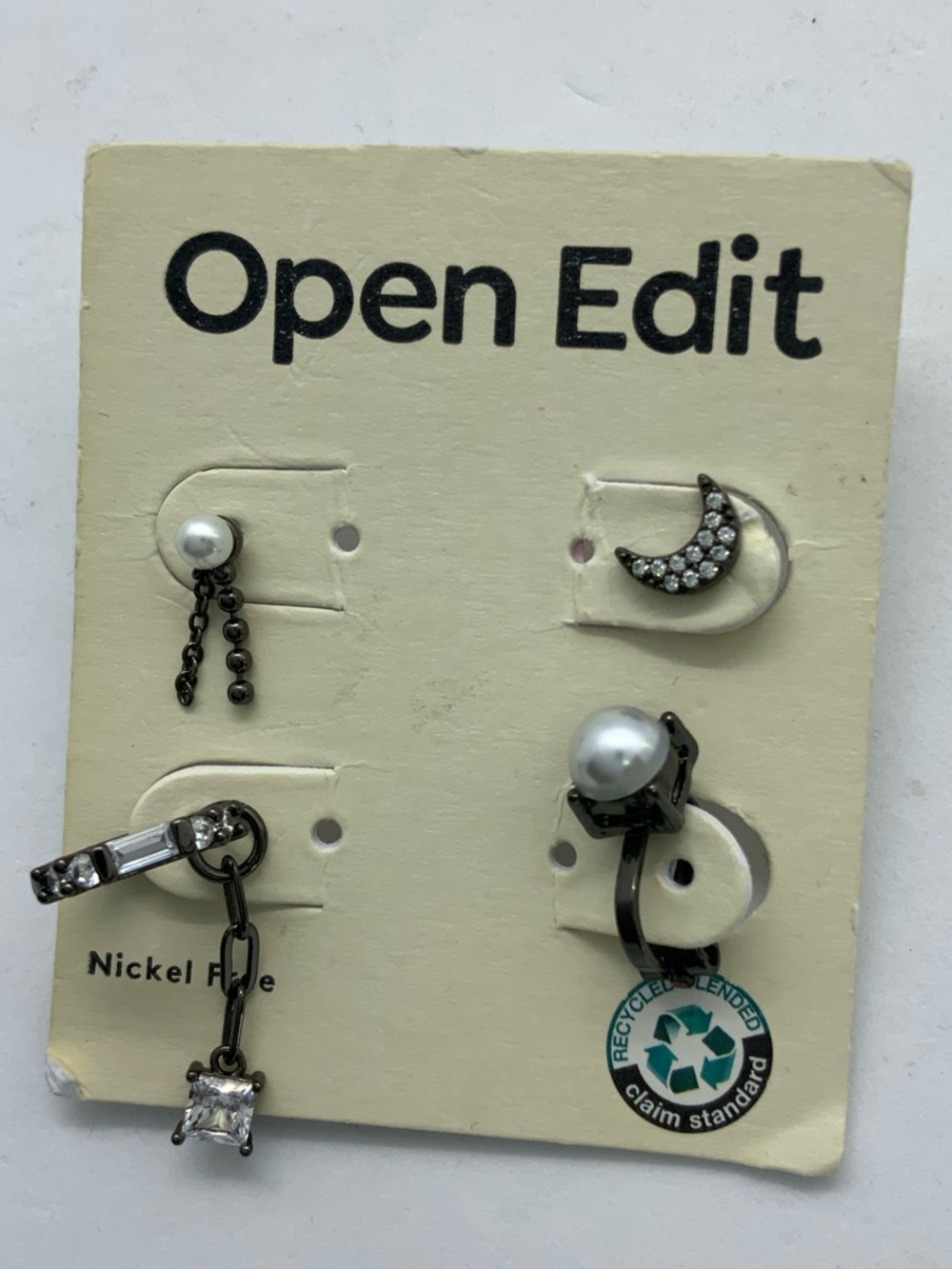 Open Edit Mixed Metal and Pearl Earring Set - Silver & Gunmetal